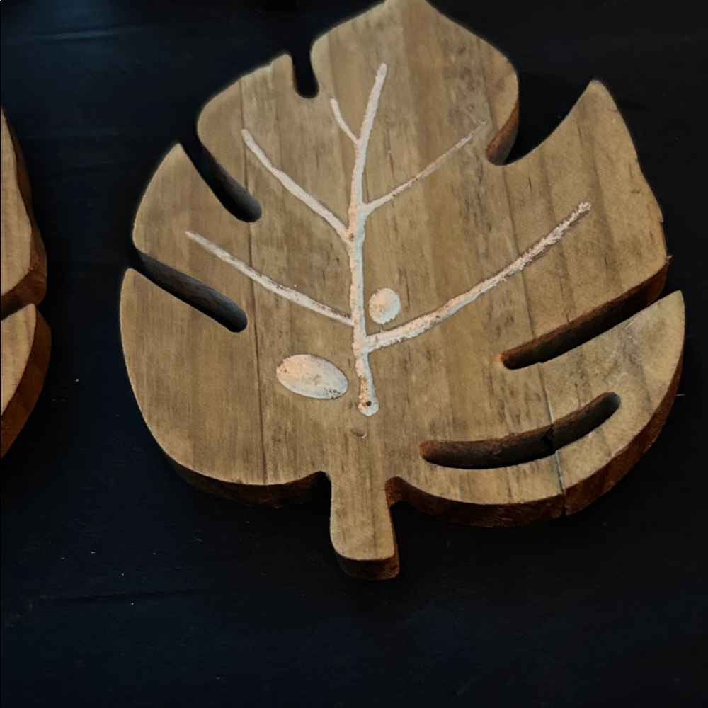 Wooden Leaf Coasters Set Koa wood. Hand carved in Hawaii - Picture 3 of 9